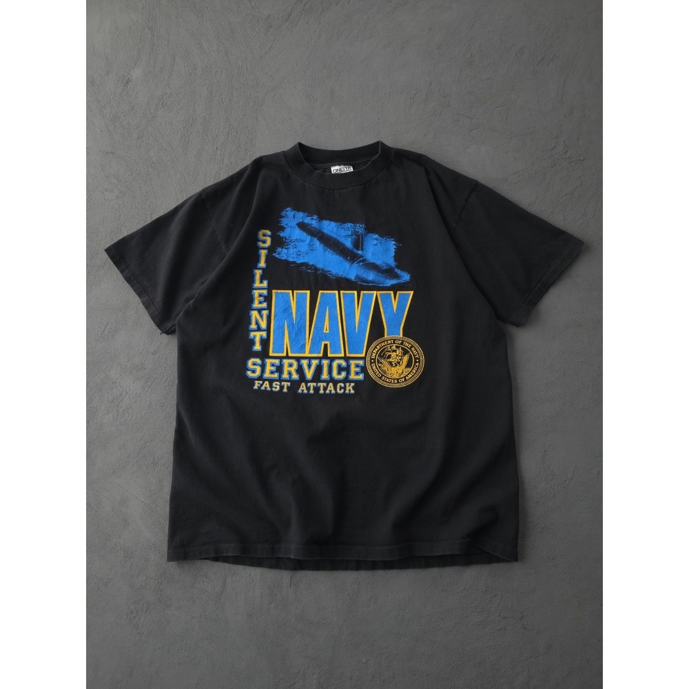 Vintage 90s US Navy Submarine Silent Service Black Oneita Power-T T-shirt XL